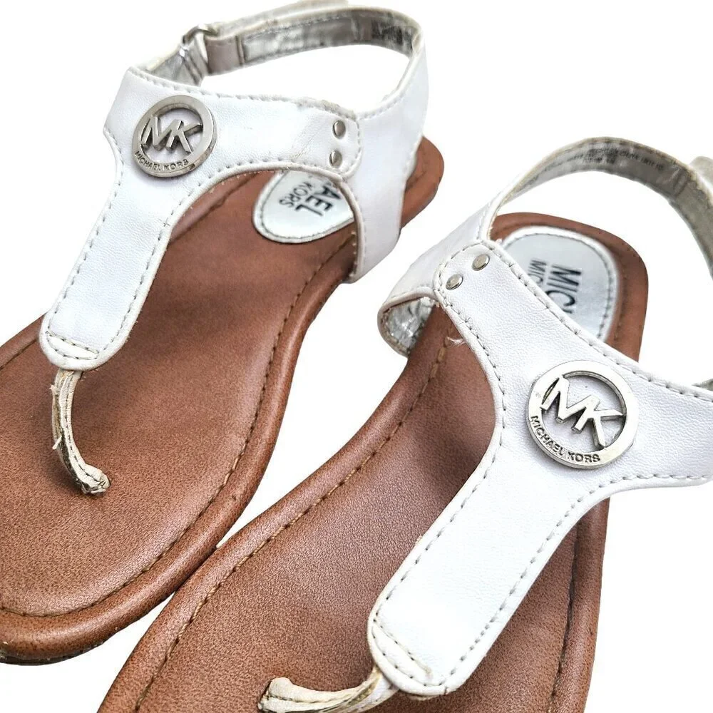 Michael Kors Lil Marcella White Thong MK Logo Sandals